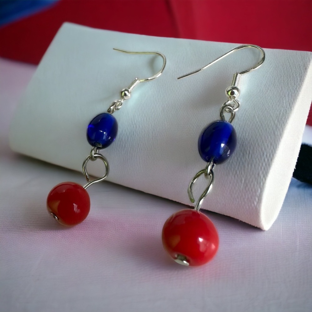 Red and blue earrings